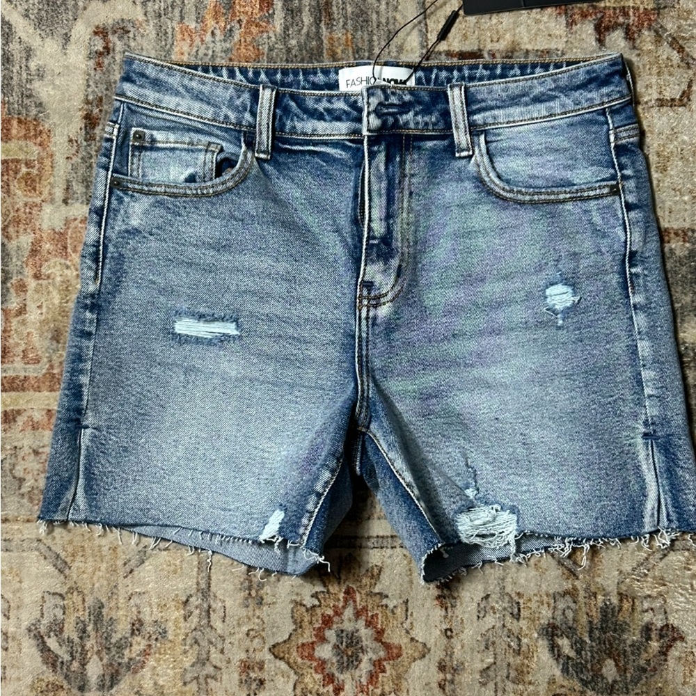 Fashion Nova Denim Distressed Blue Shorts. Size 11